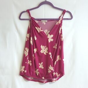 Beacon Magenta Pink Floral Stretchy  Crossover Spaghetti Strap Top Size S